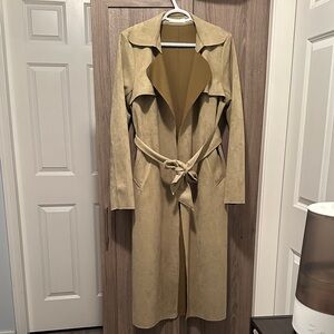 Solitaire Long Tan Trench Coat with Belt